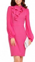 Розовое шелковое платье с жабо Jones New York